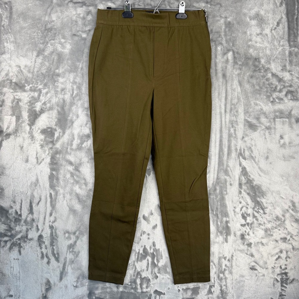 Gap Olive Green High Rise Pin Tuck Seam Trousers Side Zip Slim Leg Pants Size 27